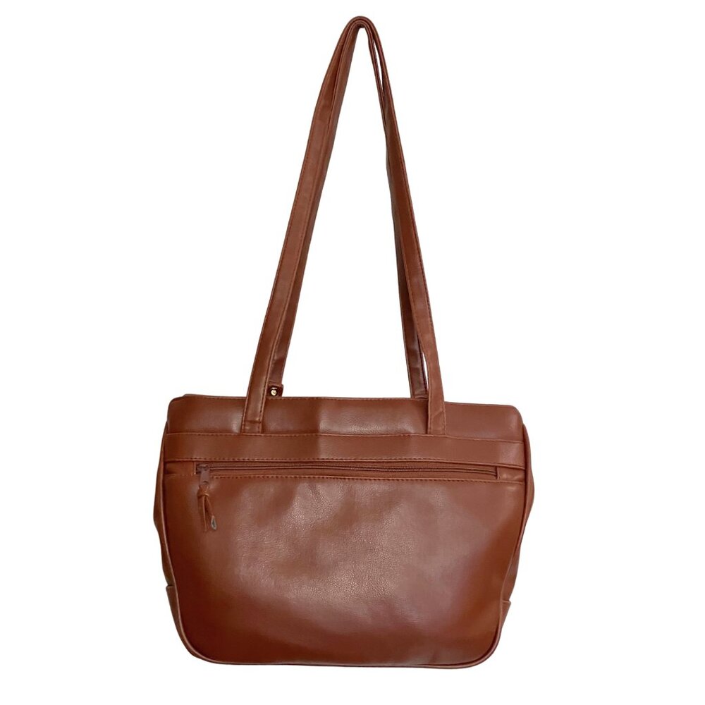 Deadstock Vintage 90s Brown Leather Shoulder Bag Classic Tote Preppy Large Work - Picture 4 of 11